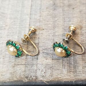 VINTAGE Screw-back Faux Pearl & Crystal Earrings